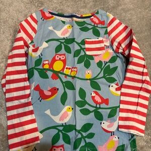 Mini Boden Colorful Bird Print Long Sleeve Shirt 9-10